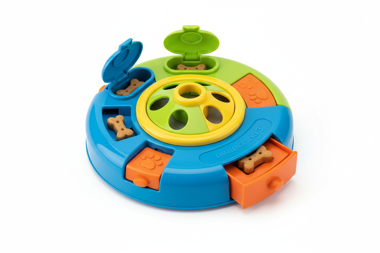 Challenge your clever pup with this interactive puzzle toy! Hide treats inside and watch your dog work to discover them. Mental exercise meets tasty rewards! hidden treat puzzle,