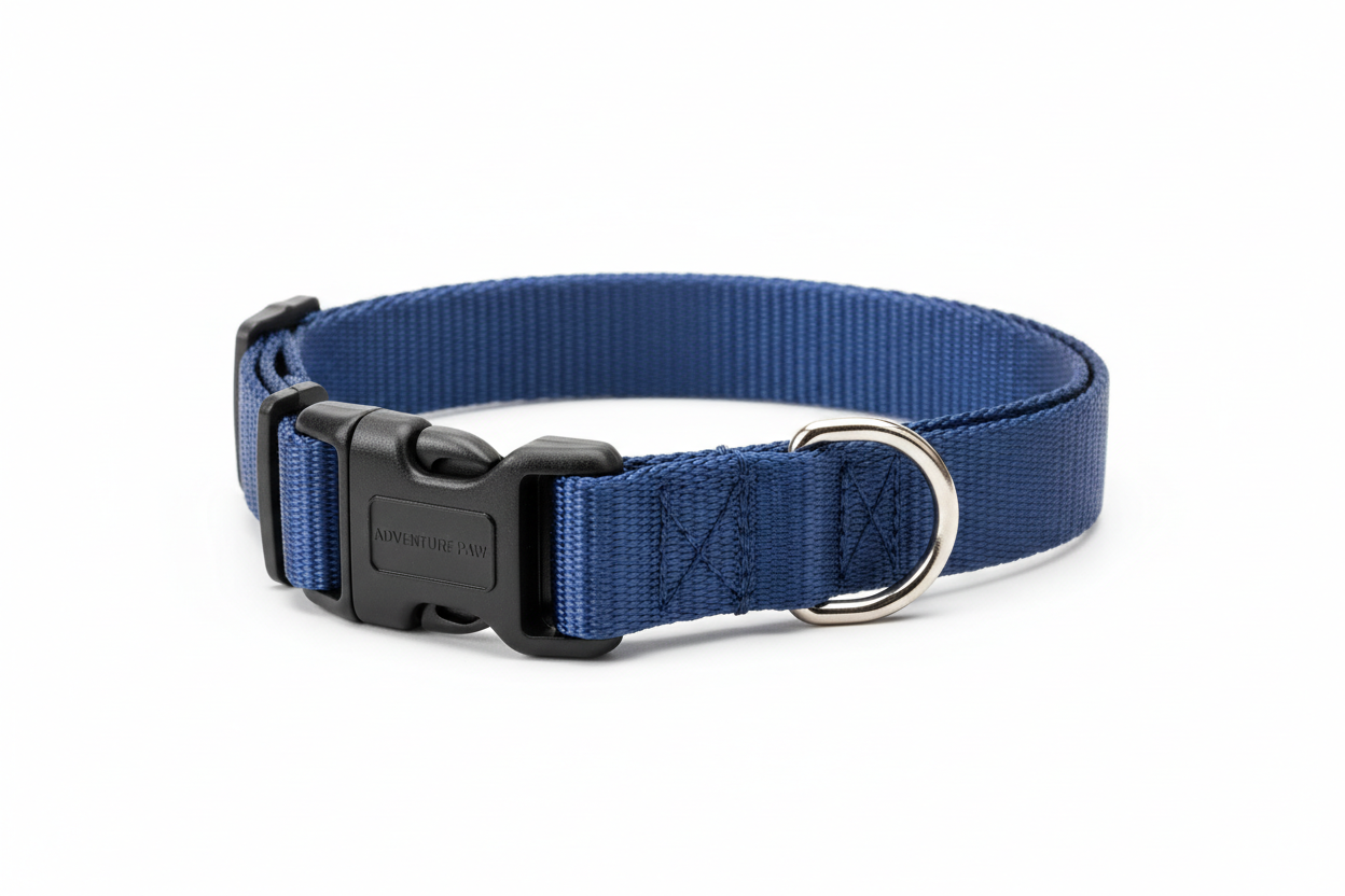  This adjustable collar fits most dogs with easy-click buckle. Durable nylon construction lasts for years.